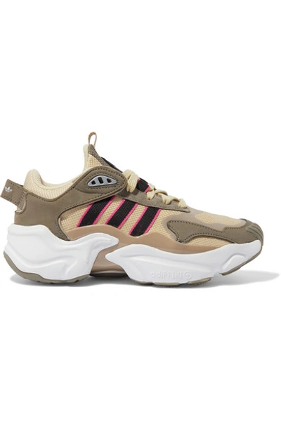 Shop Adidas Originals Magmur Runner Mesh, Suede And Leather Sneakers In Army Green