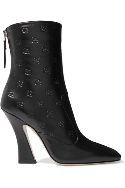 Shop Fendi Logo-embossed Leather Ankle Boots In Black