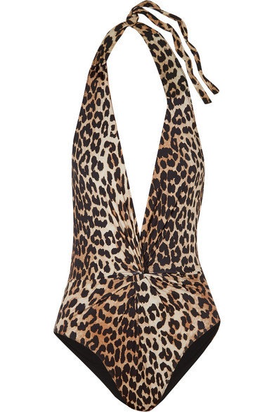 leopard print halter neck swimsuit
