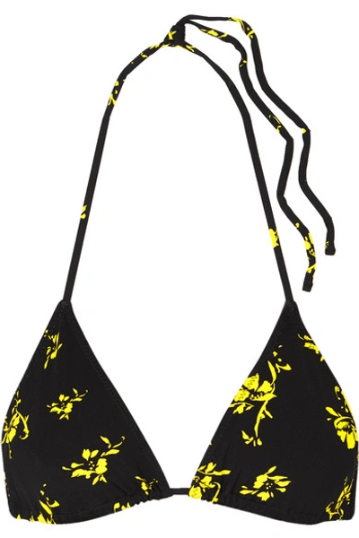 Shop Ganni Floral-print Triangle Bikini Top In Black