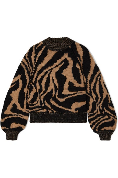 Shop Ganni Jacquard Wool And Alpaca-blend Sweater In Neutral