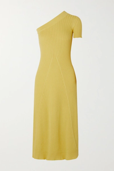 Shop Anna Quan Felix One-sleeve Ribbed Cotton Dress In Yellow