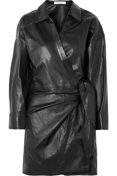 Shop Iro Perrine Leather Wrap Dress In Black