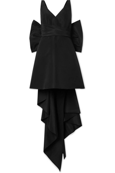 Shop Carolina Herrera Bow-embellished Silk-faille Mini Dress In Black