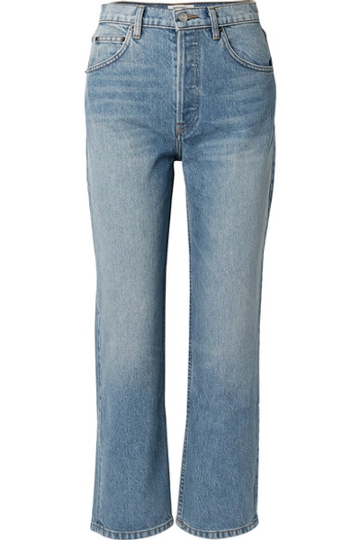 Shop Reformation Cynthia Cropped High-rise Straight-leg Jeans In Blue