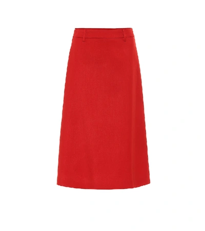 Shop Prada Wool Midi Skirt In Red