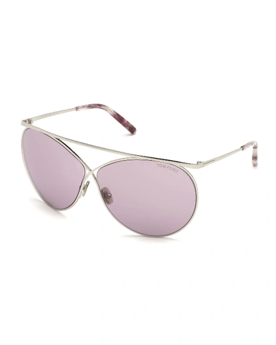 Shop Tom Ford Stevie Metal Butterfly Sunglasses In Palladium/violet