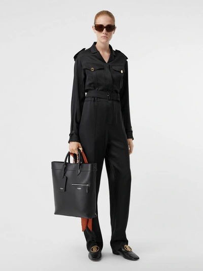 Shop Burberry Leather Tote In Black
