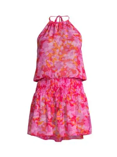 Shop Ramy Brook Damara Floral Print Halter Mini Dress In Pink Camo
