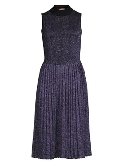 Shop Kate Spade Metallic Pleated Knit Fit-&-flare Dress In Black