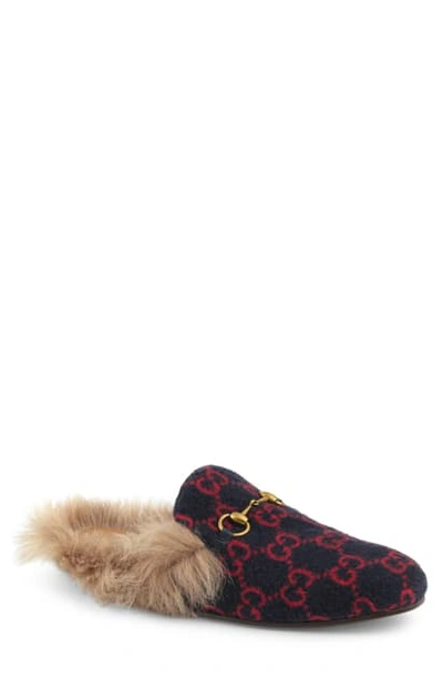 Shop Gucci Princetown Genuine Shearling Lined Mule Loafer In Multi Blue