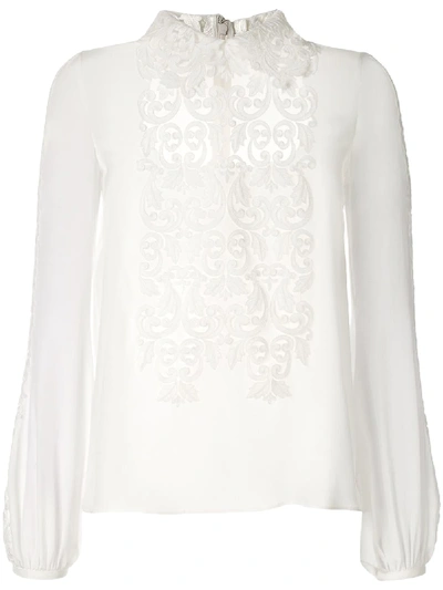 Shop Giambattista Valli Silk Appliqué Blouse In White