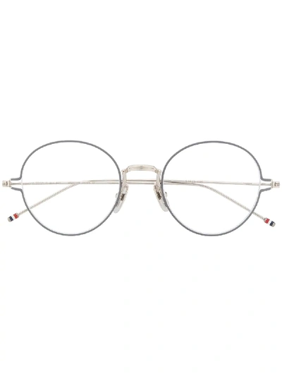 Shop Thom Browne Round-frame Eye Glasses In Silver