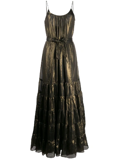 Shop Mes Demoiselles Metallic Flared Gown In 棕色