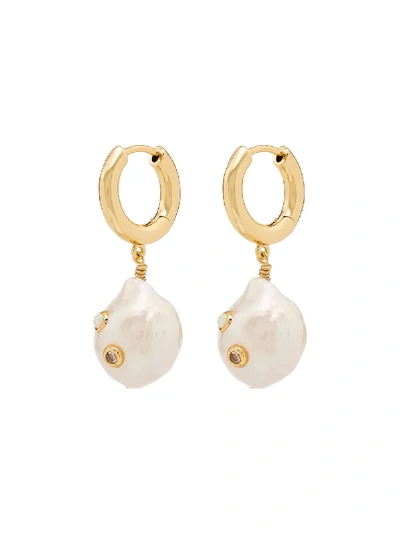 Shop Anni Lu Gertrude Pearl Opal Hoop Earrings In Gold