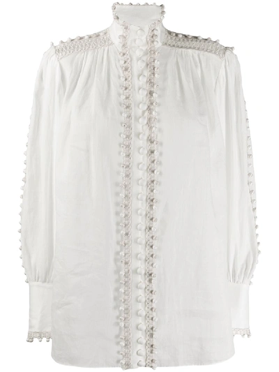 Shop Zimmermann Super Eight Bauble-trimmed Blouse In White