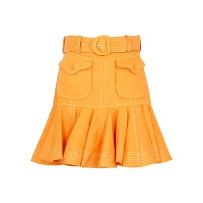 Shop Zimmermann Super Eight Safari Linen Mini Skirt In Orange