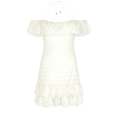 Shop Zimmermann Super Eight Linen-blend Mini Dress In Ivory