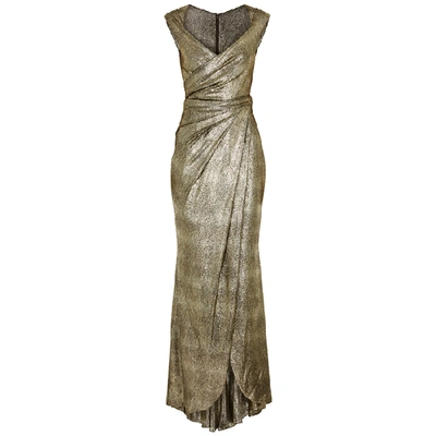 Shop Talbot Runhof Towanda Gold Foil-print Gown