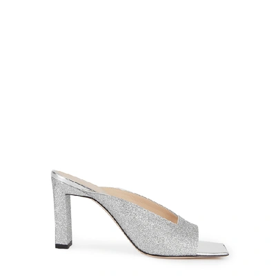Shop Wandler Isa 85 Glittered Leather Sandals In Silver