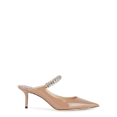 Shop Jimmy Choo Bing 65 Embellished Leather Mules In Nude
