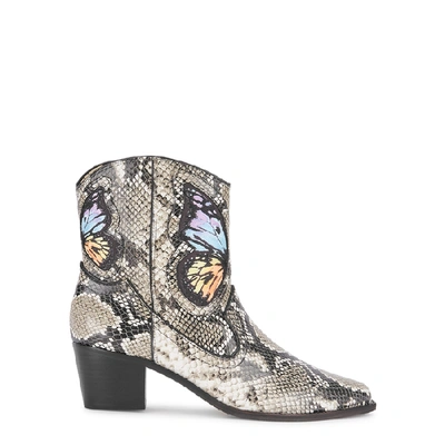 Shop Sophia Webster Shelby 50 Snake-print Leather Ankle Boots In Grey