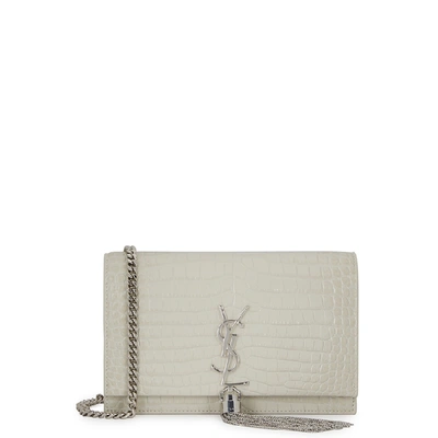 Shop Saint Laurent Kate Crocodile-effect Leather Wallet-on-chain In White