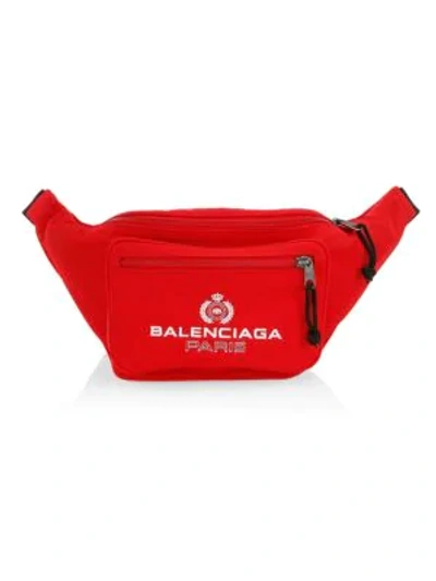 Shop Balenciaga Men's Crest Logo Explorer Belt Bag In Bright Red