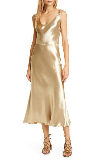 Shop Vince Metallic Satin Tank Dress In Pale Gold