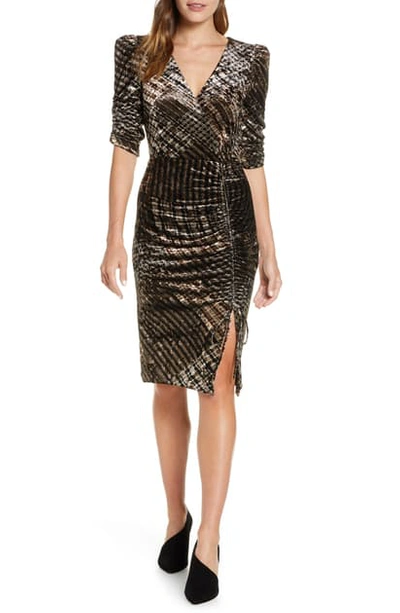 Shop Eliza J Ruched Plaid Velvet Party Dress In Black/ Taupe