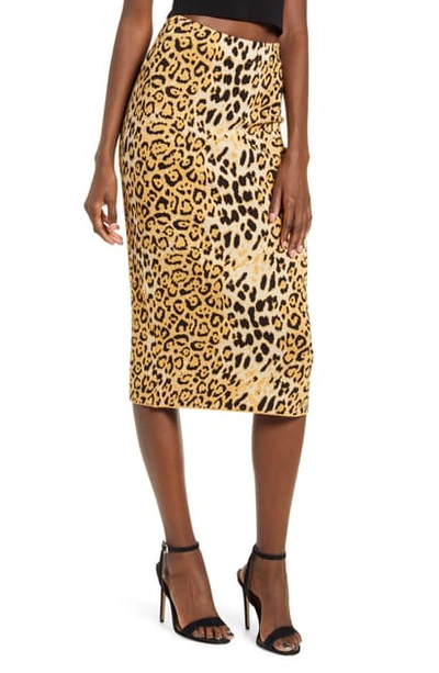 Shop Joa Leopard Print Fitted Skirt In Mustard Leopard