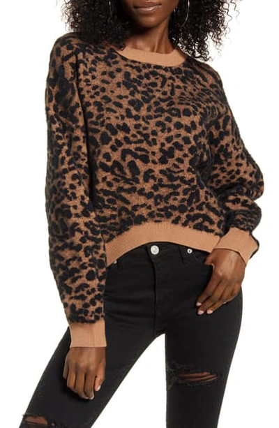 Shop Joa Leopard Print Sweater In Tan Multi