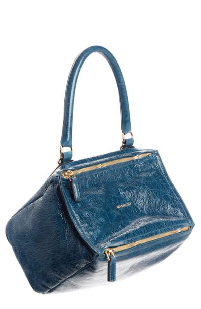Shop Givenchy Small Pandora Creased Patent Leather Shoulder Bag In Oil Blue