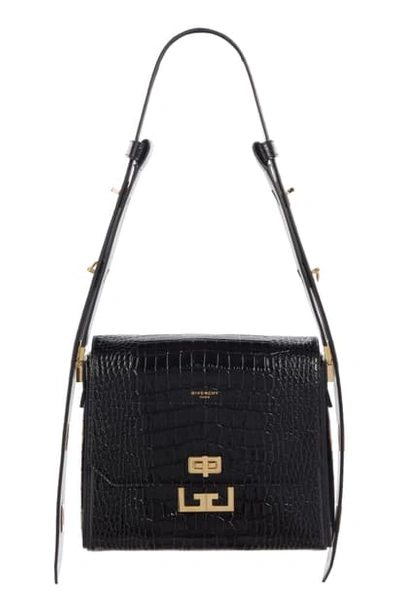 Shop Givenchy Medium Eden Croc Embossed Leather Shoulder Bag In Black