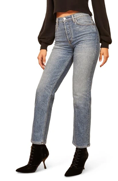 Shop Reformation Juliet High Waist Relaxed Fit Button Fly Straight Leg Jeans In Malta