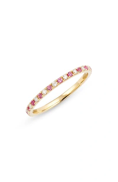 Shop Ef Collection Diamond & Sapphire Band Ring In Diamond/ Pink/ Yellow Gold