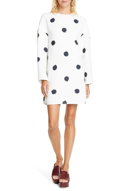 Shop Tibi Fuzzy Polka Dot Long Sleeve Shift Dress In White/ Black Multi