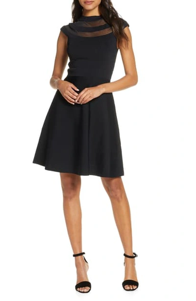 Shop Eliza J Illusion Yoke Fit & Flare Sweater Dress In Black