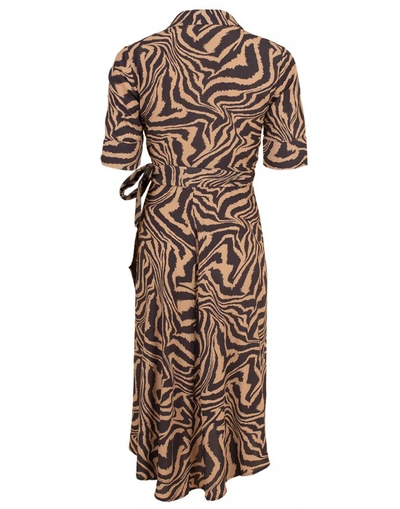 Shop Ganni Printed Crepe Wrap Dress In Tannin