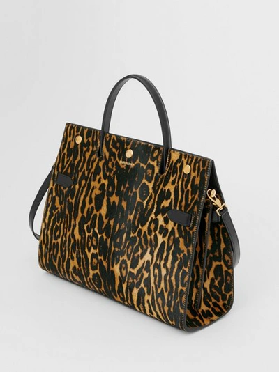 Shop Burberry Medium Leopard Print Calf Hair And Leather Title Bag In Black