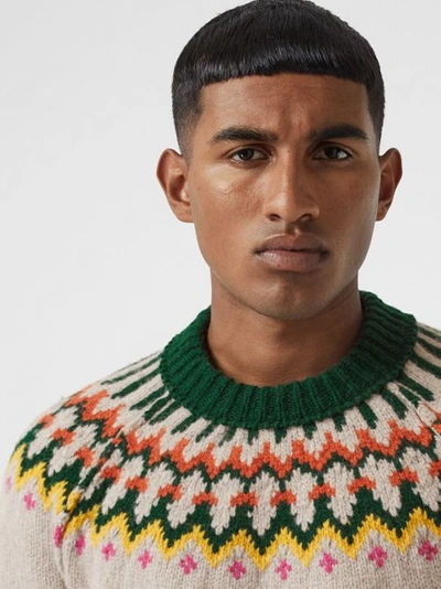 Shop Burberry Fair Isle Wool Sweater In Sesame