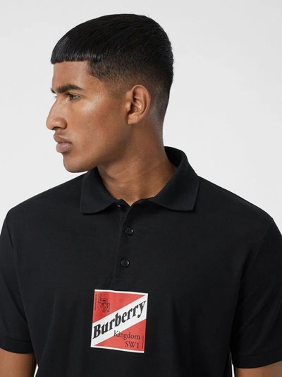 Shop Burberry Logo Graphic Cotton Piqué Oversized Polo Shirt In Black