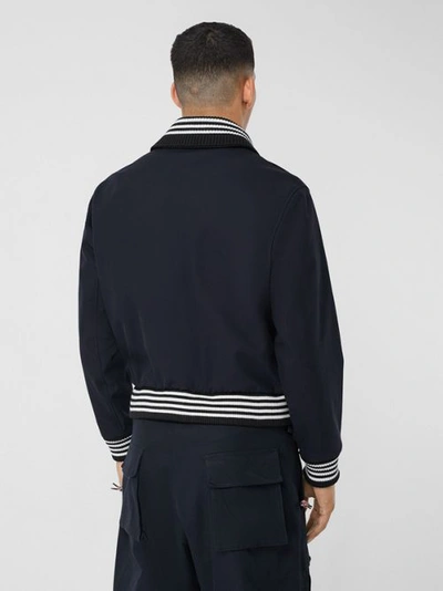 Shop Burberry Detachable Knit Collar Cotton Bomber Jacket In Navy