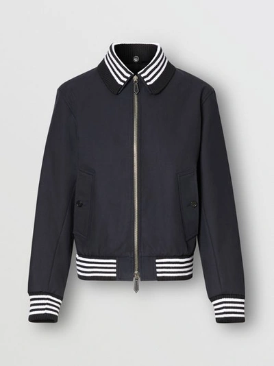 Shop Burberry Detachable Knit Collar Cotton Bomber Jacket In Navy