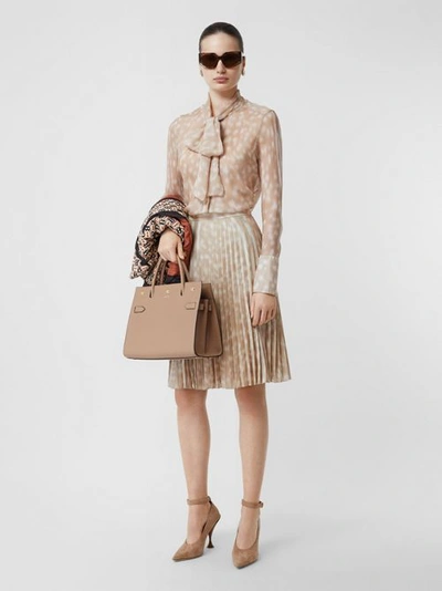 Shop Burberry Deer Print Pleated Skirt In Soft Fawn