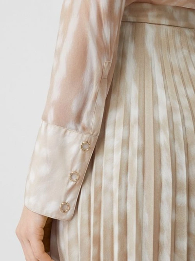 Shop Burberry Deer Print Pleated Skirt In Soft Fawn