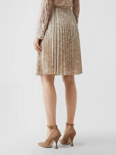 Shop Burberry Deer Print Pleated Skirt In Soft Fawn