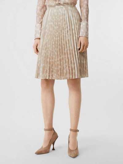 Shop Burberry Deer Print Pleated Skirt In Soft Fawn