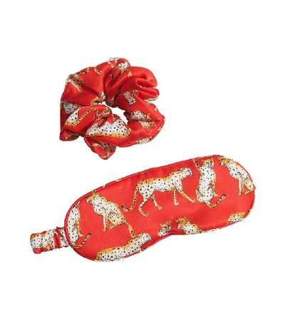 Shop Le Pow Pow Cheetah Mask & Scrunchy Set In Red
