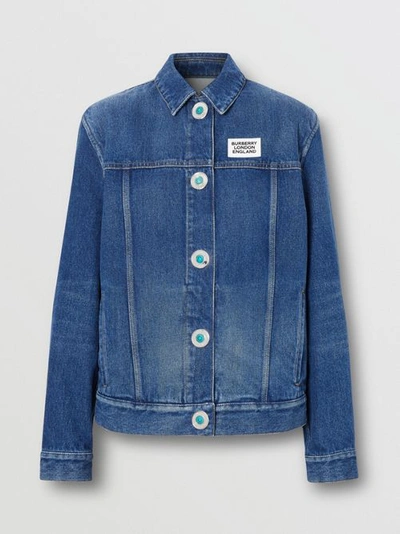 Shop Burberry Logo Appliqué Reconstructed Denim Jacket In Indigo